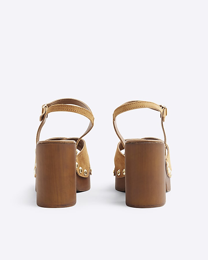 Brown Suede Cross Over Platform Clogs