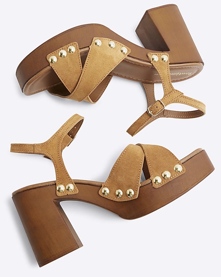 Brown Suede Cross Over Platform Clogs