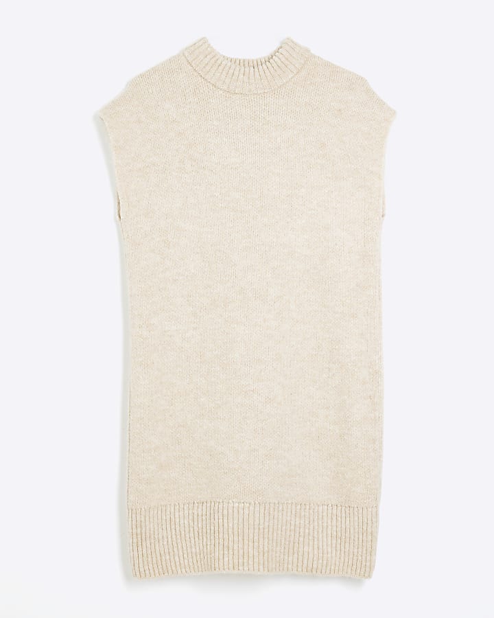 Beige Sleeveless Knit Mini Dress