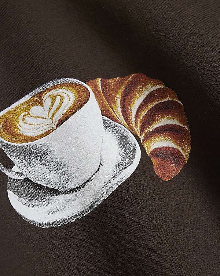 Brown Long Sleeve Croissant Coffee Sweatshirt