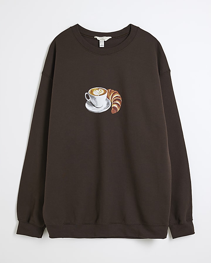 Brown Long Sleeve Croissant Coffee Sweatshirt