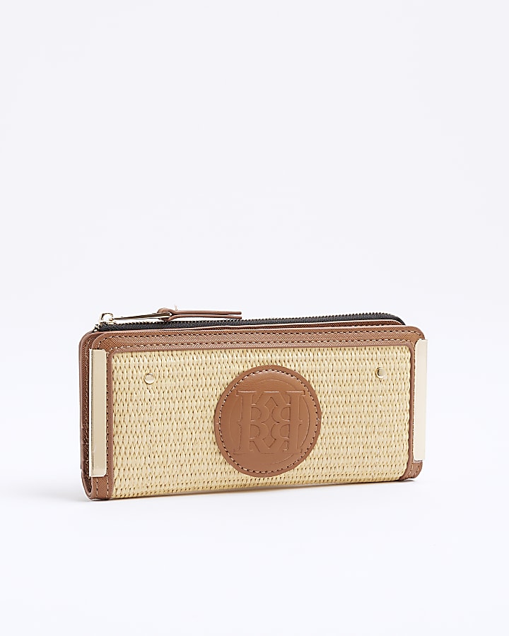 Beige RI Patch Raffia Foldout Purse