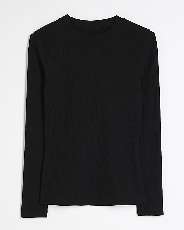 Black Long Sleeve Seam Front Top