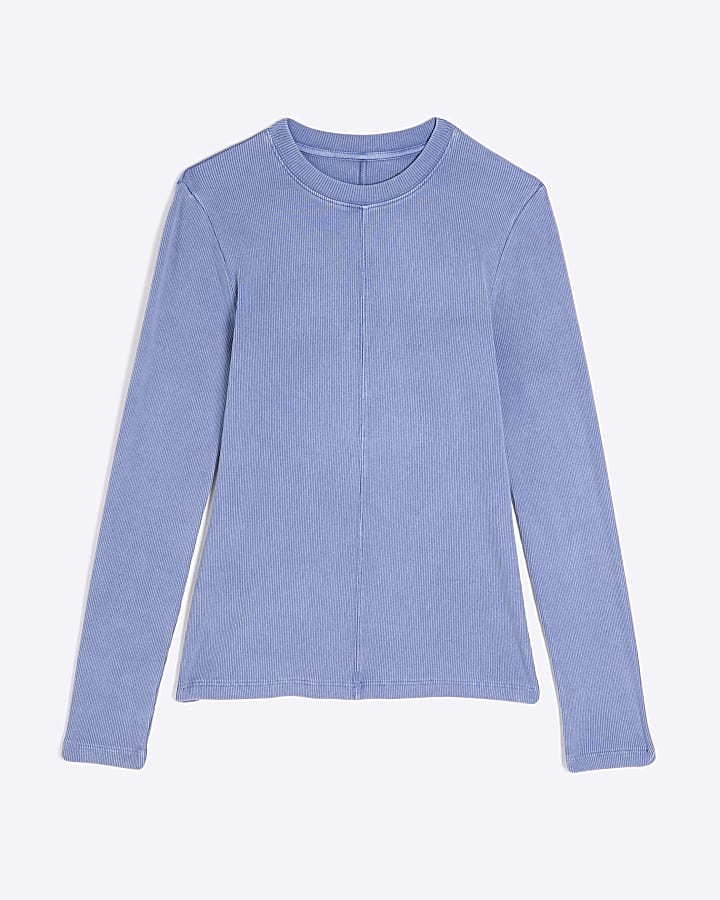 Blue Long Sleeve Seam Front Top