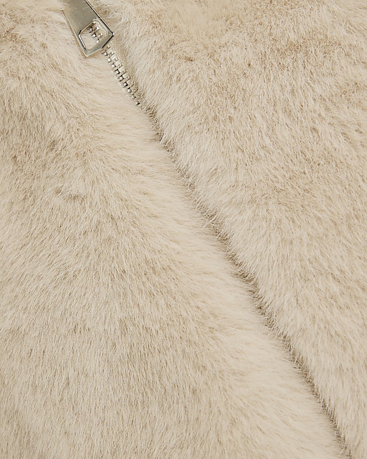 Beige Faux Fur Hooded Gilet