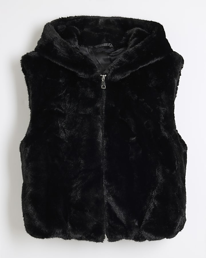 Black Faux Fur Hooded Gilet