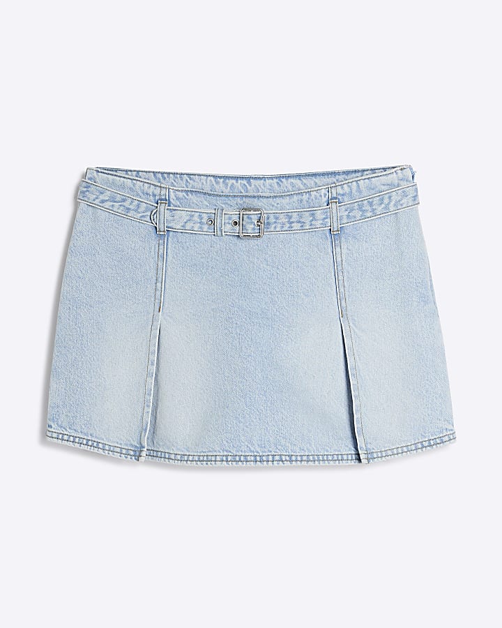 Blue Denim Belted Skort