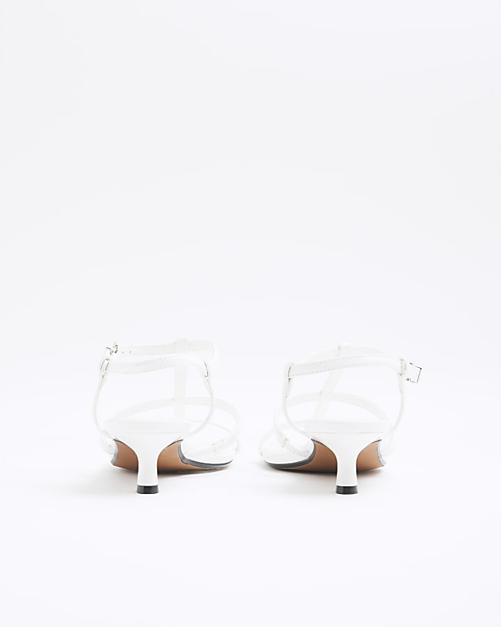 White Kitten Heel Strappy Sandals