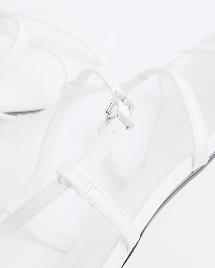 White Kitten Heel Strappy Sandals