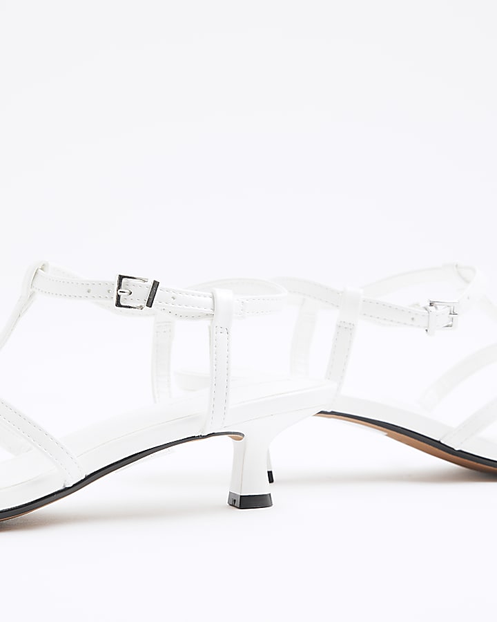 White Kitten Heel Strappy Sandals