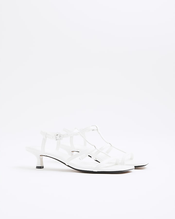 White Kitten Heel Strappy Sandals