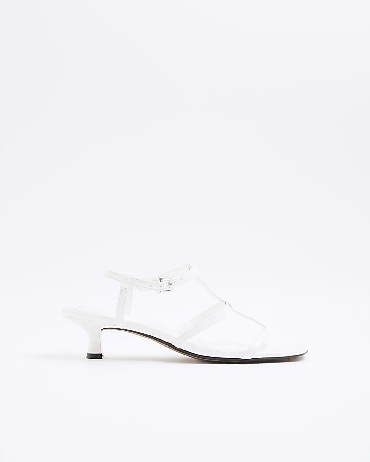 White Kitten Heel Strappy Sandals