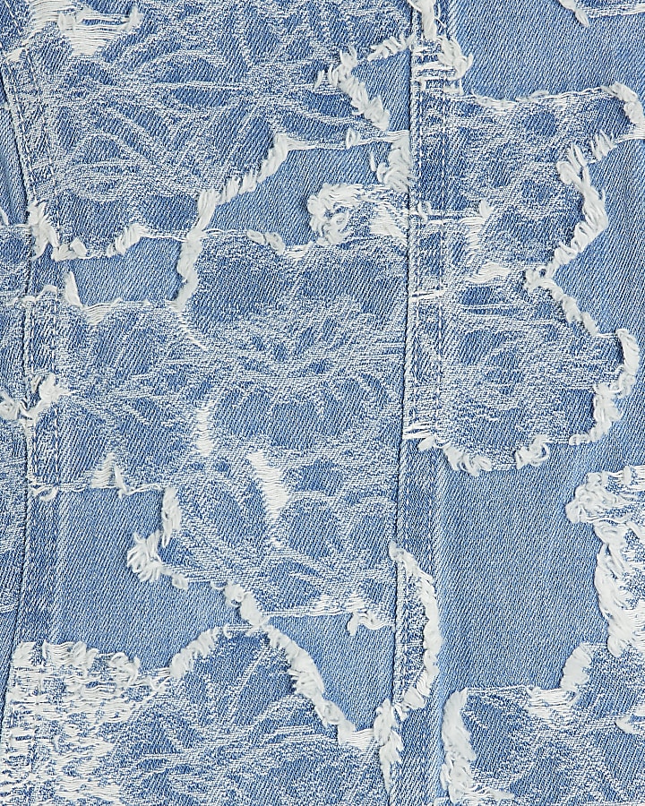 Blue Denim Sleeveless Floral Top
