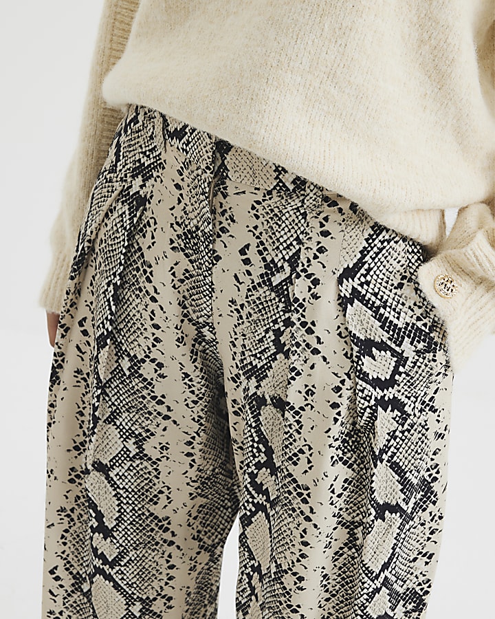 Petite Cream Snake Print Wide Leg Trouser