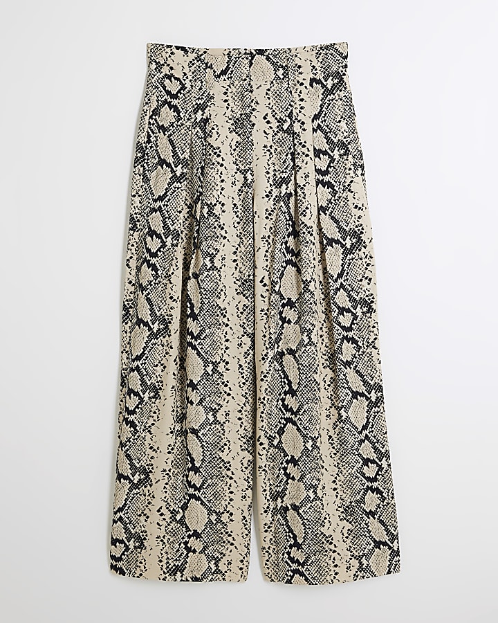 Petite Cream Snake Print Wide Leg Trouser