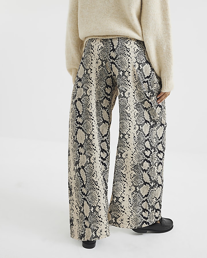 Petite Cream Snake Print Wide Leg Trouser