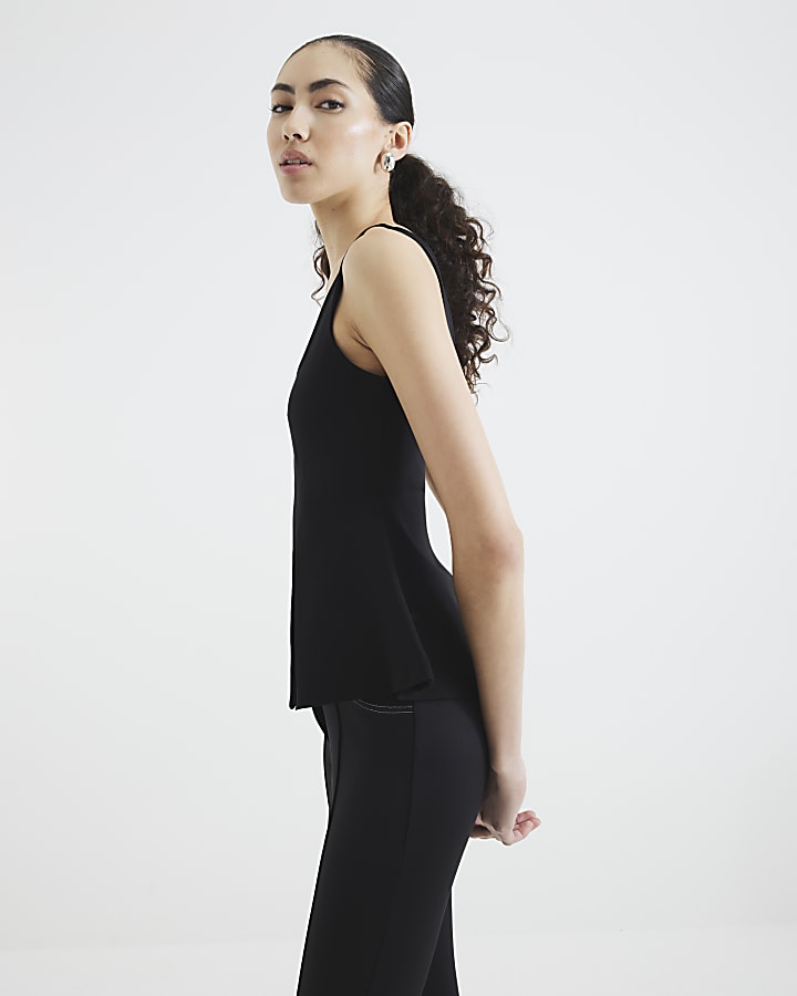 Black Sleeveless Peplum Top