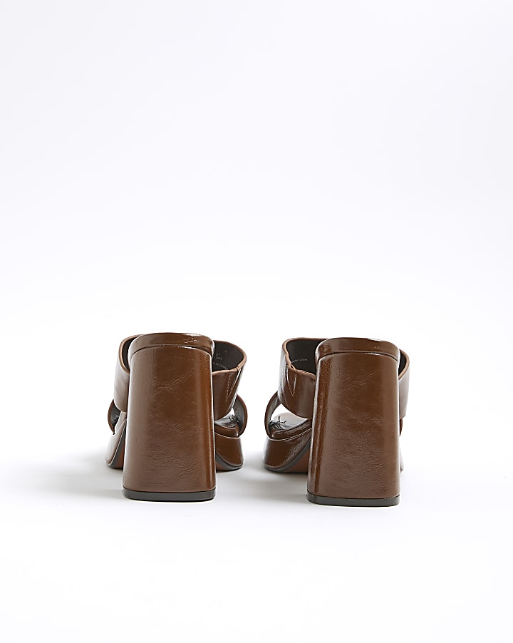 Brown Cut Out Platform Heel Mules
