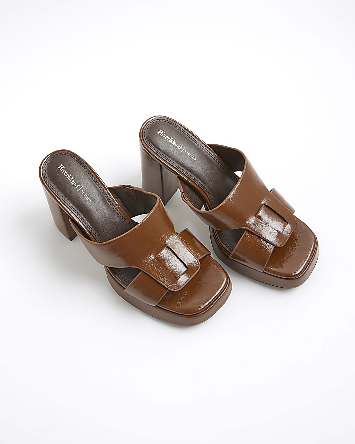 Brown Cut Out Platform Heel Mules