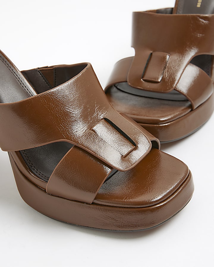 Brown Cut Out Platform Heel Mules