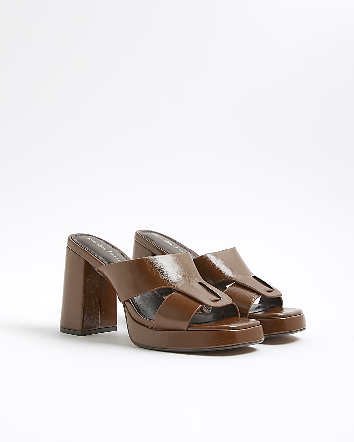 Brown Cut Out Platform Heel Mules