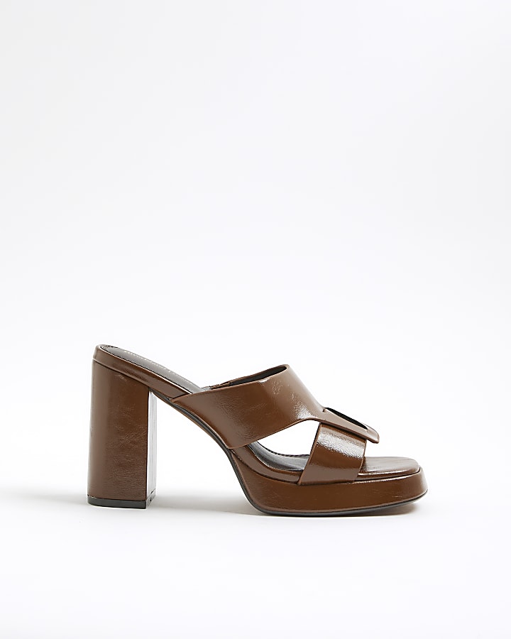 Brown Cut Out Platform Heel Mules