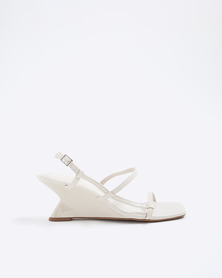 Cream Strappy Wedge Heel Sandals