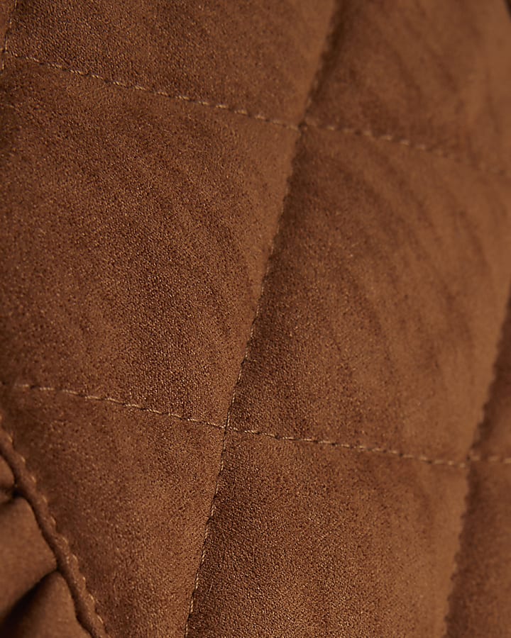 Brown Faux Suede Quilted Collar
