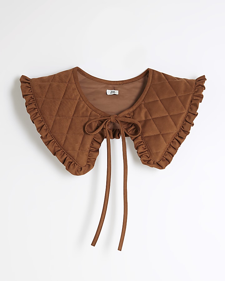 Brown Faux Suede Quilted Collar
