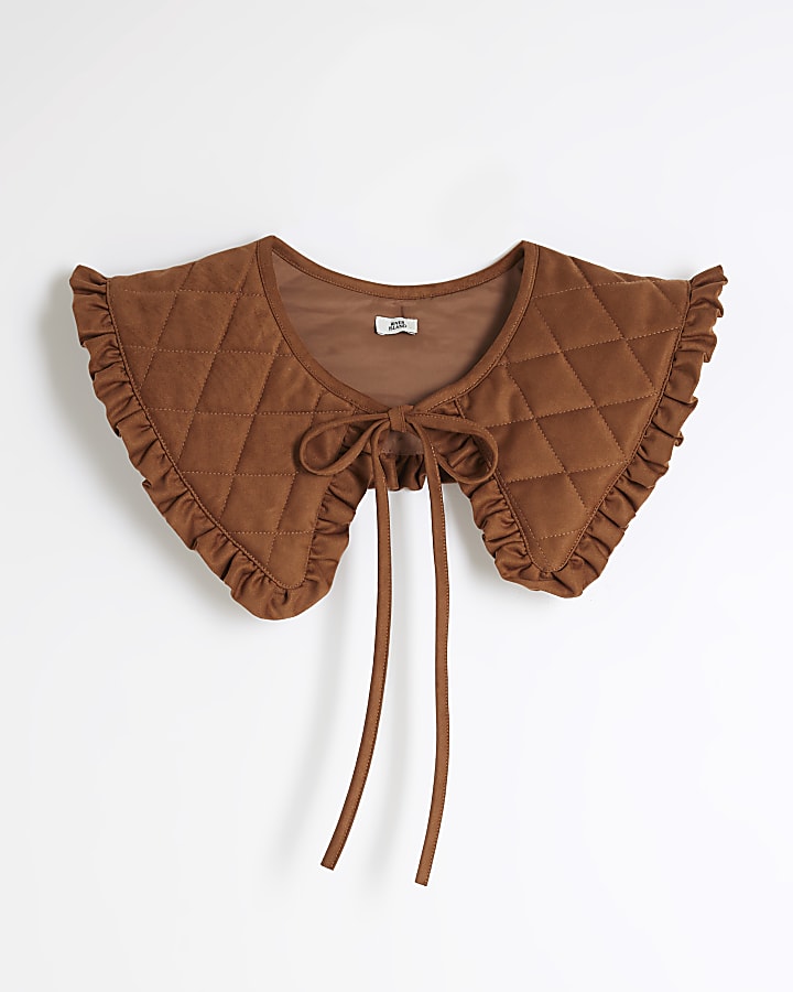 Brown Suedette Quilted Collar