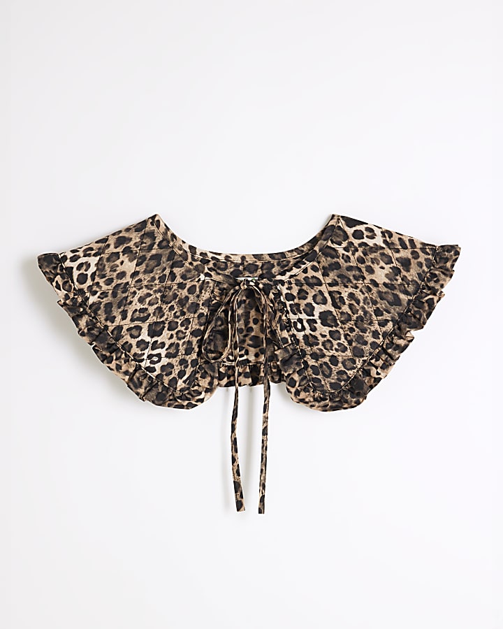 Beige Leopard Print Quilted Collar