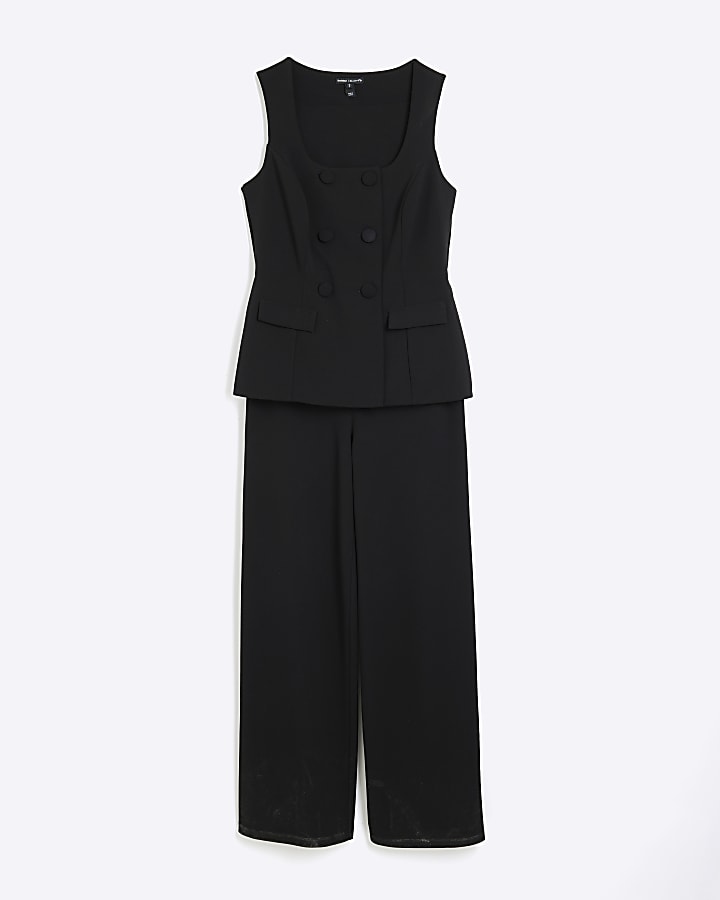 Black Sleeveless Double Breasted Jumpsuit