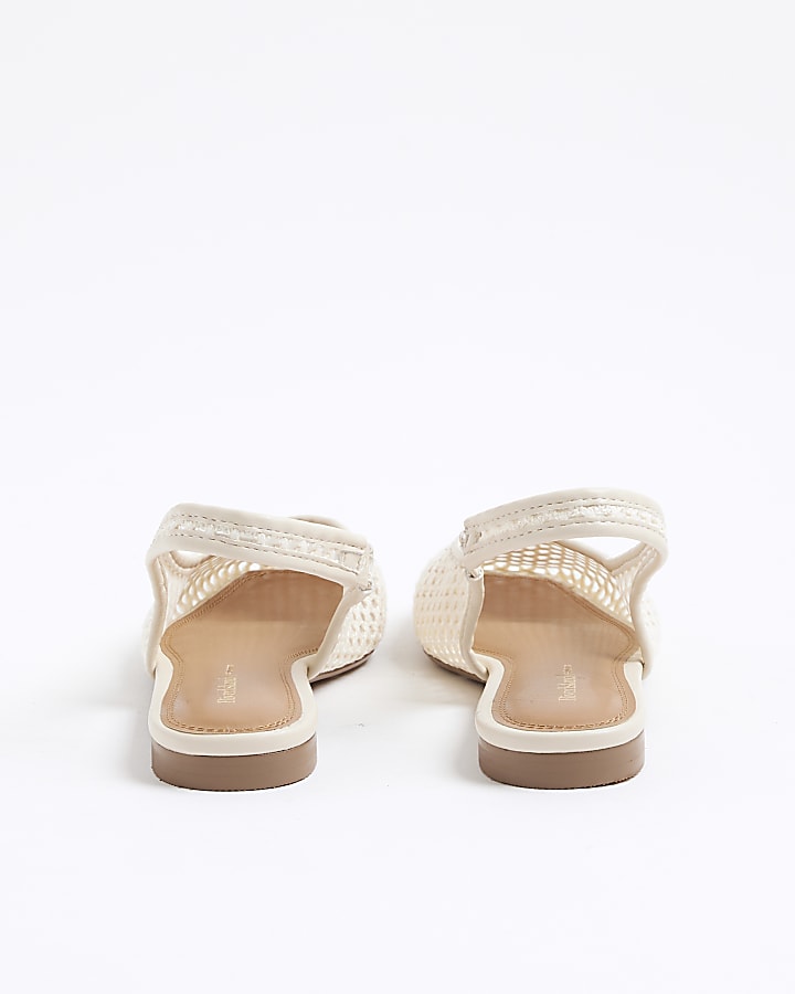 Cream Crochet Slingback Ballet Pumps