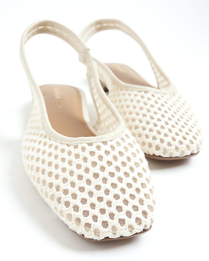 Cream Crochet Slingback Ballet Pumps