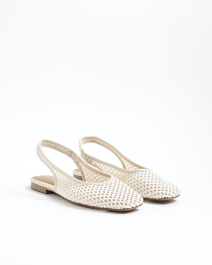 Cream Crochet Slingback Ballet Pumps