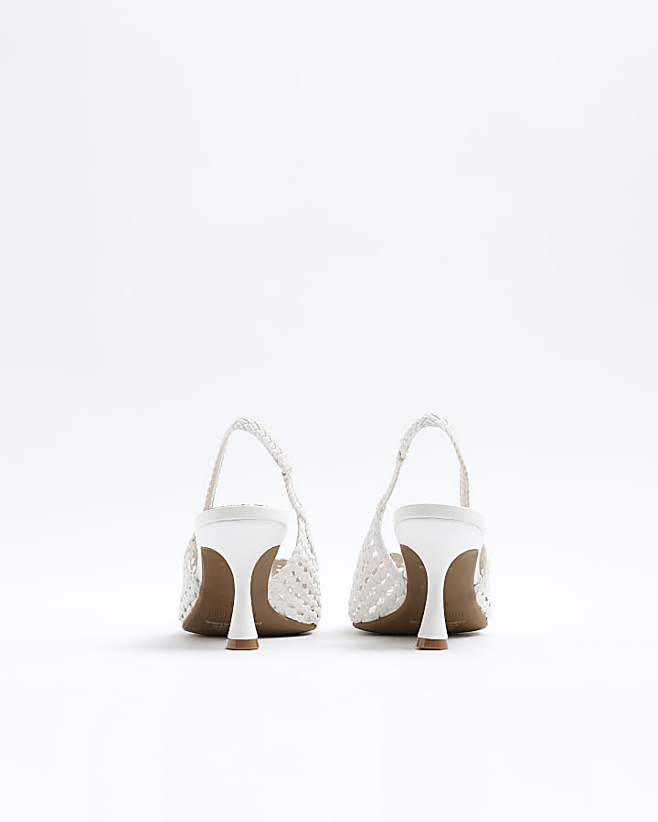 White Wide Fit Woven Sling Back Court Heels