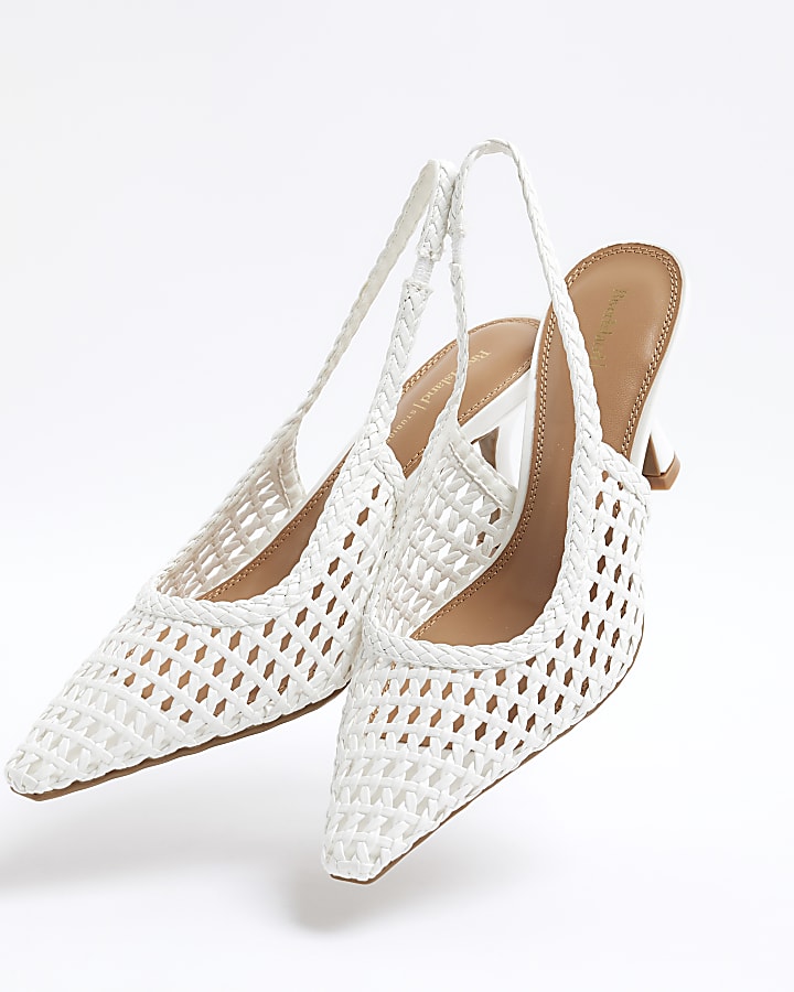 White Wide Fit Woven Sling Back Court Heels