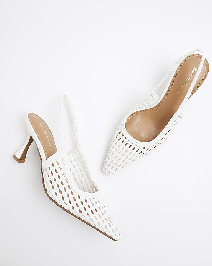 White Wide Fit Woven Sling Back Court Heels