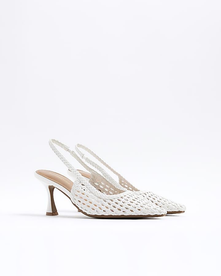 White Wide Fit Woven Sling Back Court Heels