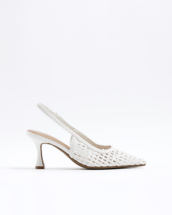White Wide Fit Woven Sling Back Court Heels