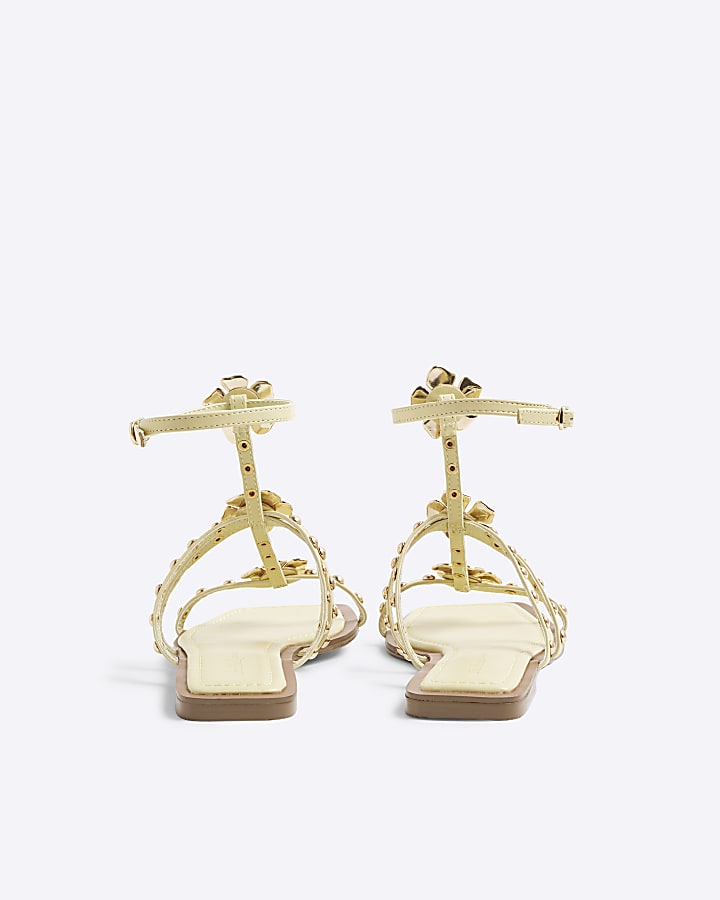 Yellow Studded Floral Sandals