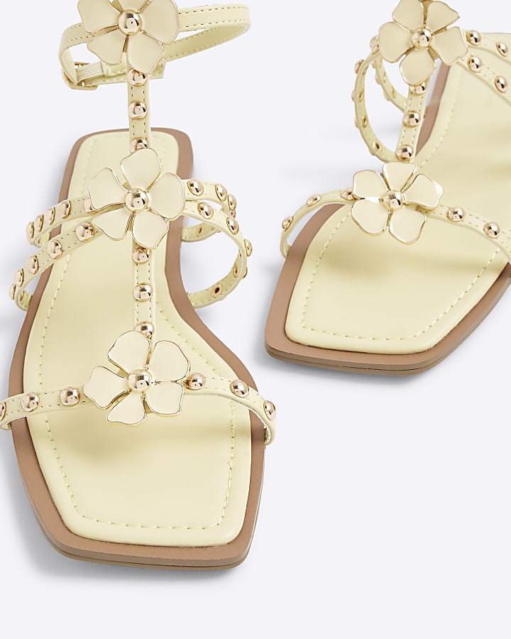 Yellow Studded Floral Sandals