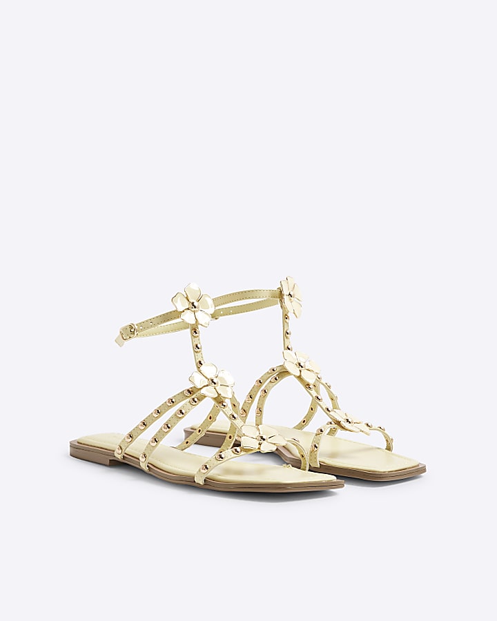 Yellow Studded Floral Sandals