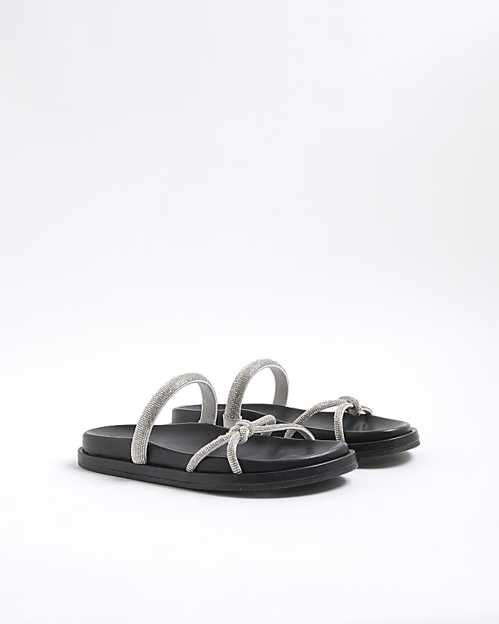 Silver Diamante Footbed Sandals