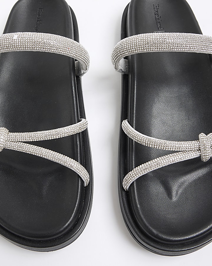 Silver Diamante Footbed Sandals