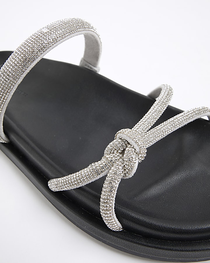 Silver Diamante Footbed Sandals