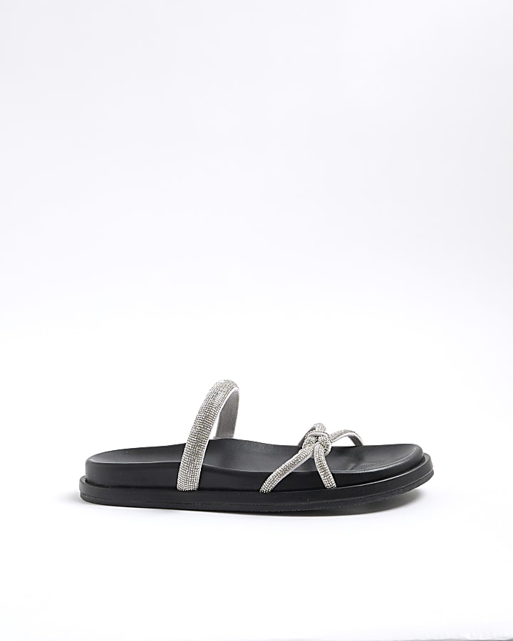 Silver Diamante Footbed Sandals