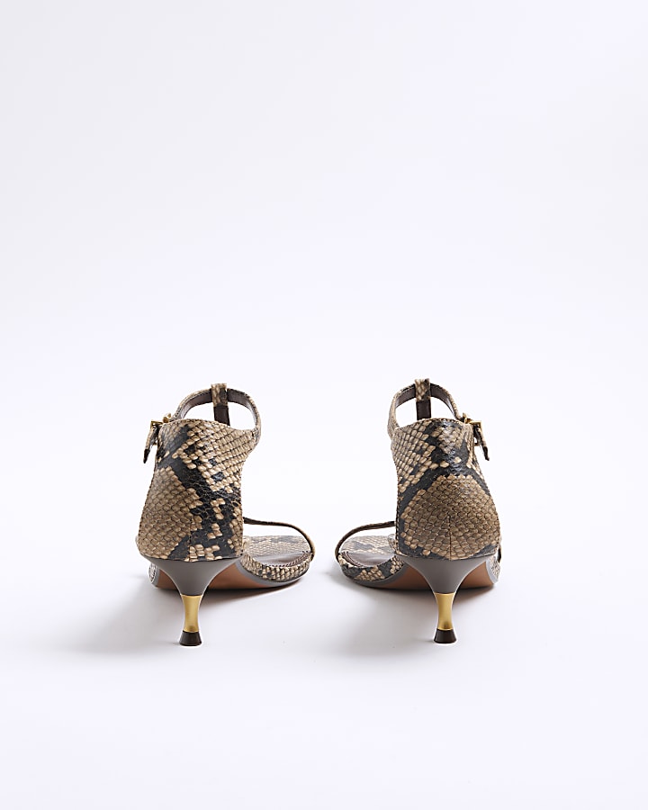 Brown Snake Print Kitten T Bar Sandals