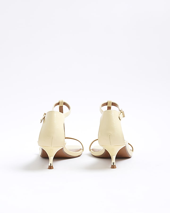 Yellow Kitten Heel T Bar Sandals