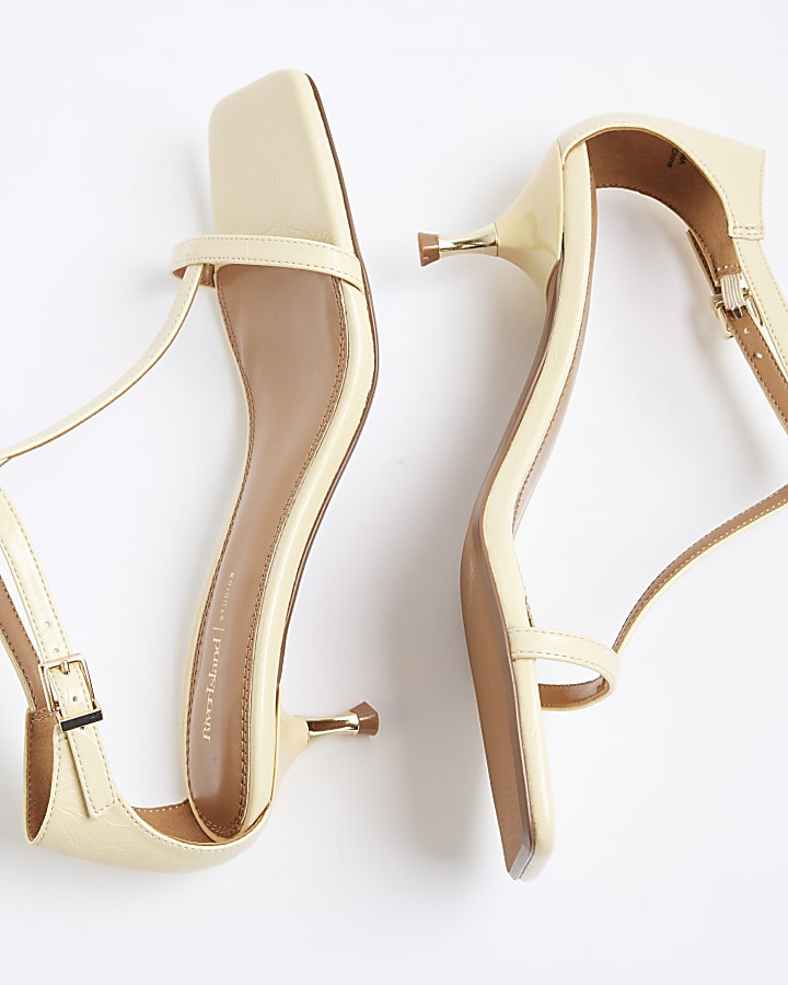 Yellow Kitten Heel T Bar Sandals